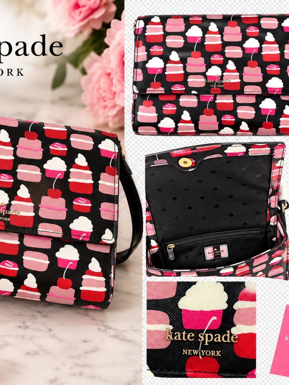 kate spade Black, Pink & Red Cupcake Print Crossbody Bag